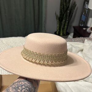 Joyfolie Cream Hat with Gold Lace Trim